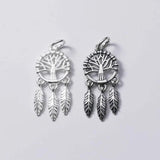 925 Silver Life Tree & Feather Dream Catcher Necklace Charm DIY Jewelry