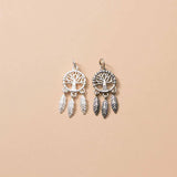 925 Silver Life Tree & Feather Dream Catcher Necklace Charm DIY Jewelry