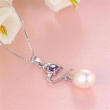 Freshwater Oval Pearl Necklace 925 Sterling Silver Heart Purple Zircon Pendant