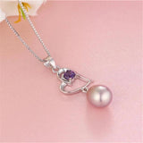 Freshwater Oval Pearl Necklace 925 Sterling Silver Heart Purple Zircon Pendant