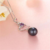 Freshwater Oval Pearl Necklace 925 Sterling Silver Heart Purple Zircon Pendant
