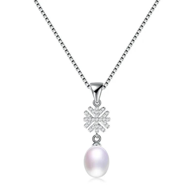 925 Silver Snowflake Zircon Pendant Freshwater Pearl Necklace