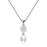 925 Silver Snowflake Zircon Pendant Freshwater Pearl Necklace