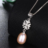 925 Silver Snowflake Zircon Pendant Freshwater Pearl Necklace