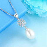 925 Silver Snowflake Zircon Pendant Freshwater Pearl Necklace