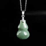 925 Silver Burmese Emerald Gourd Pendant Jade Necklace Men Vintage Jadeite