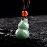 925 Silver Burmese Emerald Gourd Pendant Jade Necklace Men Vintage Jadeite