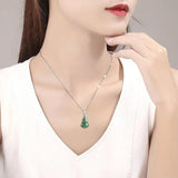 925 Silver Burmese Emerald Gourd Pendant Jade Necklace Men Vintage Jadeite