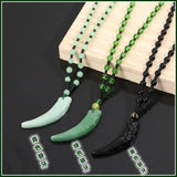Natural Green Agate Wolf Tooth Pendant Jade Necklace Charm Jewelry