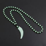 Natural Green Agate Wolf Tooth Pendant Jade Necklace Charm Jewelry