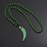 Natural Green Agate Wolf Tooth Pendant Jade Necklace Charm Jewelry