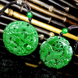 Green Jade Dragon Phoenix Pendant Necklace Hand-Carved Luck Amulet