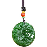 Green Jade Dragon Phoenix Pendant Necklace Lucky Amulet for Women Man