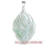 Natural Emerald Jade Light Green Nine Tailed Fox Necklace Pendant
