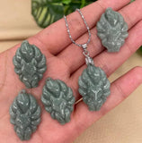 Natural Emerald Jade Light Green Nine Tailed Fox Necklace Pendant