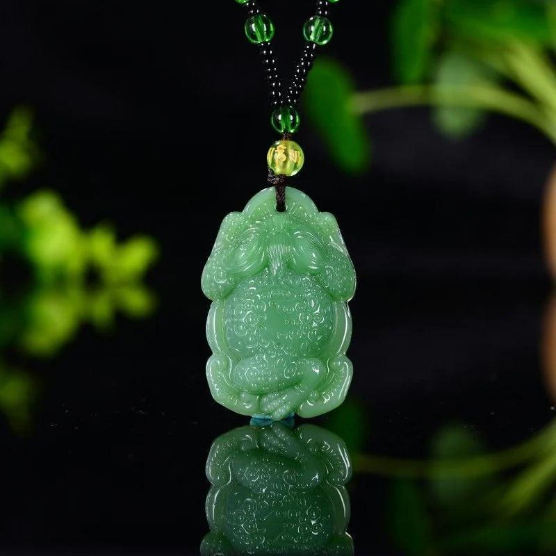 Green Jade Golden Toad Dragon Necklace Pendant Men Women Luck Gift Amulet