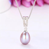 Freshwater Oval Pearl Necklace 925 Silver Zircon Pendant