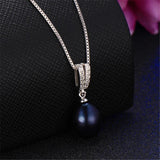 Freshwater Oval Pearl Necklace 925 Silver Zircon Pendant