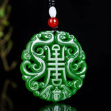 Chinese Green Jade Double Dragon Pendant Necklace Charm Hand-Carved Luck Amulet