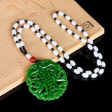 Chinese Green Jade Double Dragon Pendant Necklace Charm Hand-Carved Luck Amulet