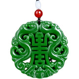 Chinese Green Jade Double Dragon Pendant Necklace Charm Hand-Carved Luck Amulet