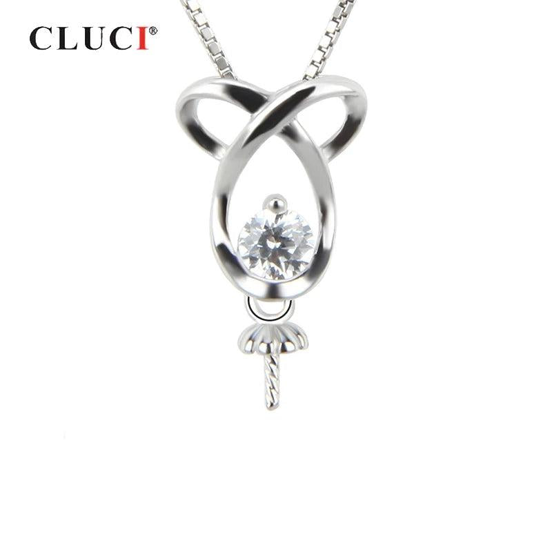 925 Silver Zircon Pearl Pendant Mounting Necklace Jewelry Making SP045SB