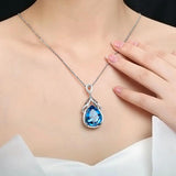 Silver 925 Necklace with Sapphire Zircon Gemstone Pendant