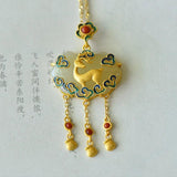 Ancient Style Gold-Plated Hetian Jade Deer Lock Pendant