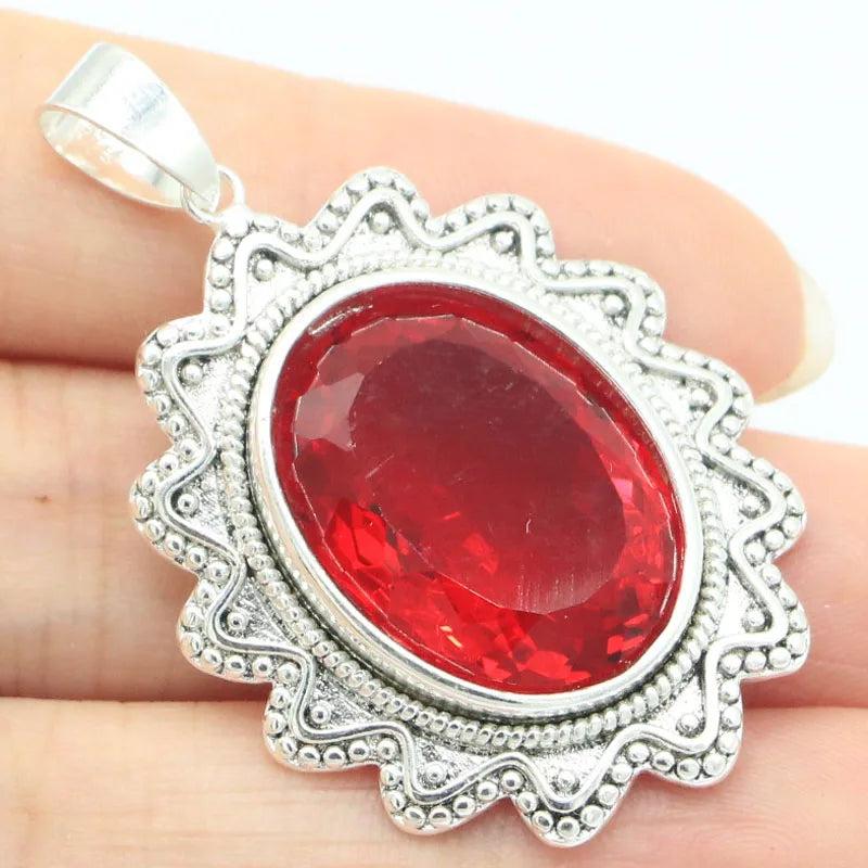 Neo-Gothic Red Ruby Silver Pendant for Men - Street Party Jewelry