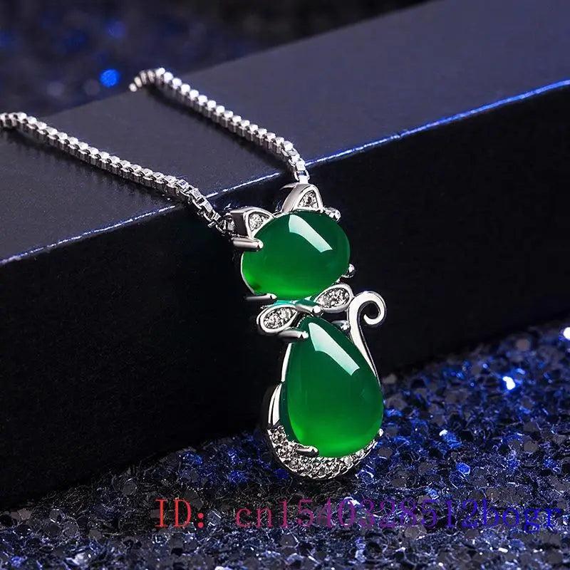 Jade Cat Pendant Hetian Chalcedony Charm Necklace 925 Silver