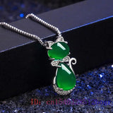 Jade Cat Pendant Hetian Chalcedony Charm Necklace 925 Silver