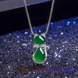 Jade Cat Pendant Hetian Chalcedony Charm Necklace 925 Silver