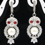 Owl Pendant Jewelry Set with Blood Ruby Pearl and Cubic Zircon
