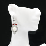 Owl Pendant Jewelry Set with Blood Ruby Pearl and Cubic Zircon
