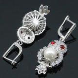 Owl Pendant Jewelry Set with Blood Ruby Pearl and Cubic Zircon