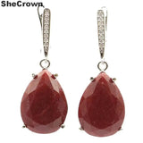 Drop Shape Red Ruby 925 Silver Pendant for Women