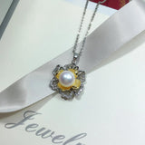 ZHBORUIN Pearl Necklace Sliver Flower Necklace Natural Pearl Pendant