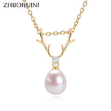 ZHBORUIN 14K Plated Elk Drop Pearl Pendant Freshwater Pearl Necklace
