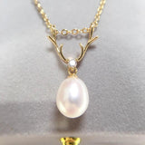 ZHBORUIN 14K Plated Elk Drop Pearl Pendant Freshwater Pearl Necklace
