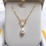 ZHBORUIN 14K Plated Elk Drop Pearl Pendant Freshwater Pearl Necklace