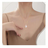 ZHBORUIN 14K Plated Elk Drop Pearl Pendant Freshwater Pearl Necklace