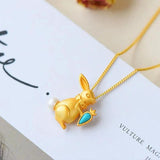 S925 Silver Turquoise Squirrel Pendant with Hetian Jade