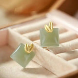 S925 Sterling Silver Hetian Jade Leaf Necklace Set