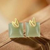 S925 Sterling Silver Hetian Jade Leaf Necklace Set