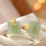 S925 Sterling Silver Hetian Jade Leaf Necklace Set