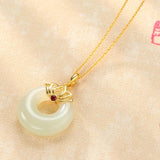 Hetian Jade Donuts Pendant 925 Silver Necklace Chalcedony Amulet Jewelry