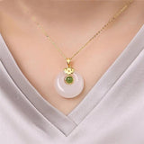 Hetian Jade Donuts Pendant 925 Silver Necklace Chalcedony Amulet Jewelry