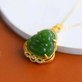 Hetian Jade Green Jade Maitreya Buddha Pendant Necklace