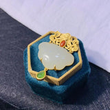 Hotian Jade Pendant Women's Ancient Silver Inlaid Safe Ruyi Pendant Necklace