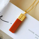 S925 Silver Red Agate Lucky Pendant Necklace Double Happiness Clavicle